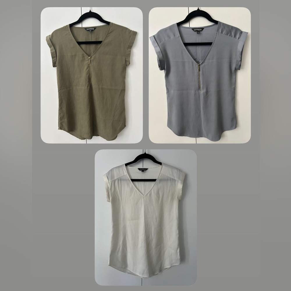 Bundle of (3) Express V-Neck & Zip Front Rolled Sleeve Blouses